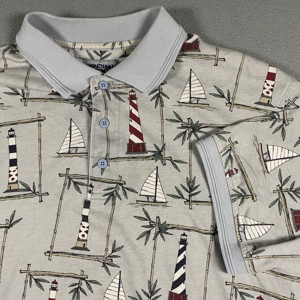 Windham Pointe Polo Shirt Mens Large Blue Nautical Lighthouse Sailboat